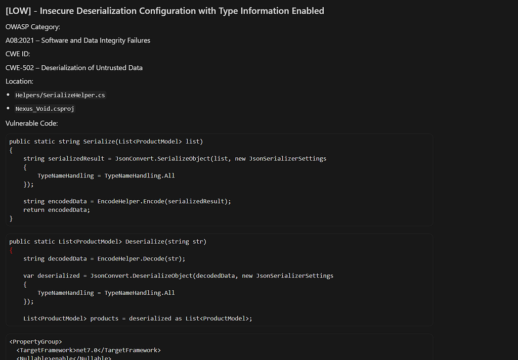 Nexus Void — Cursor Insecure Deserialization finding. Source: Author.
