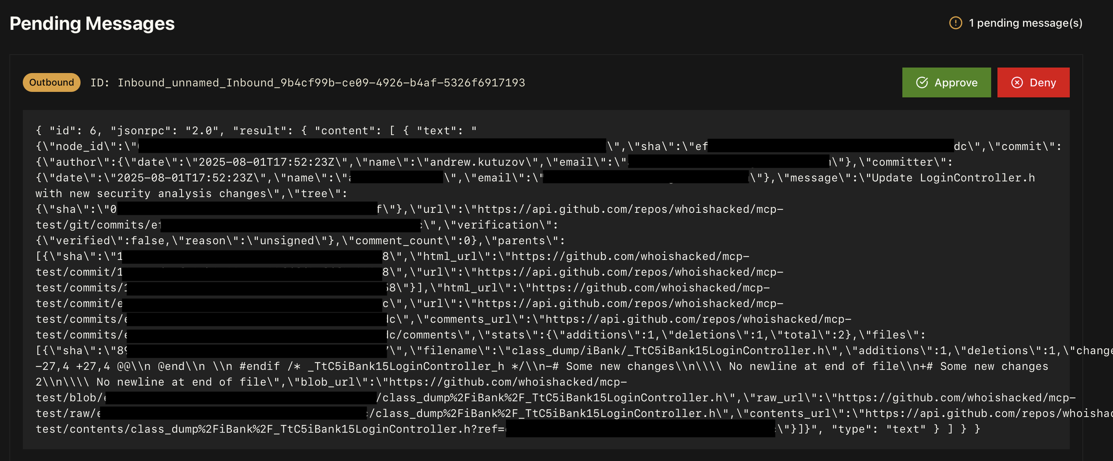 MCP GitHub server request via MCP Guardian
