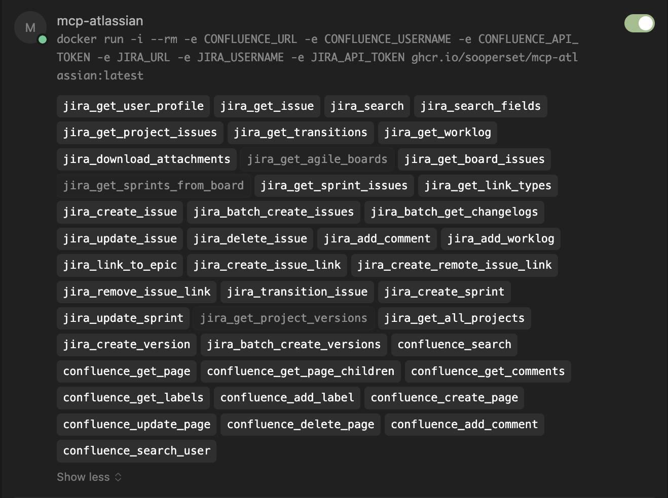 Atlassian MCP action list