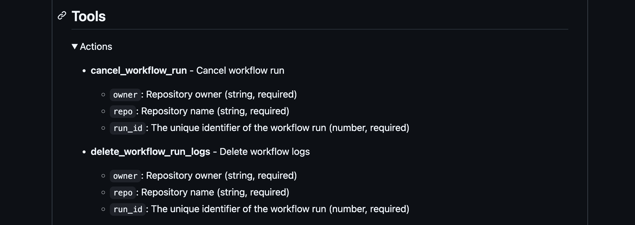 List of available GitHub MCP server actions