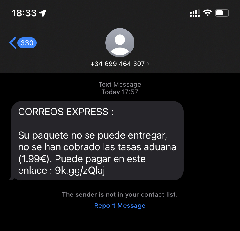 SMS form fake Correos