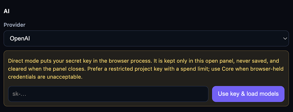 Stealth Prompt — API key settings.