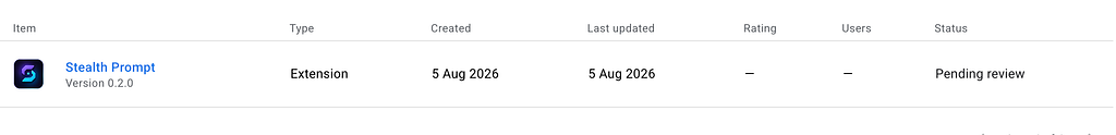 Stealth Prompt — Google Chrome Web Store review.